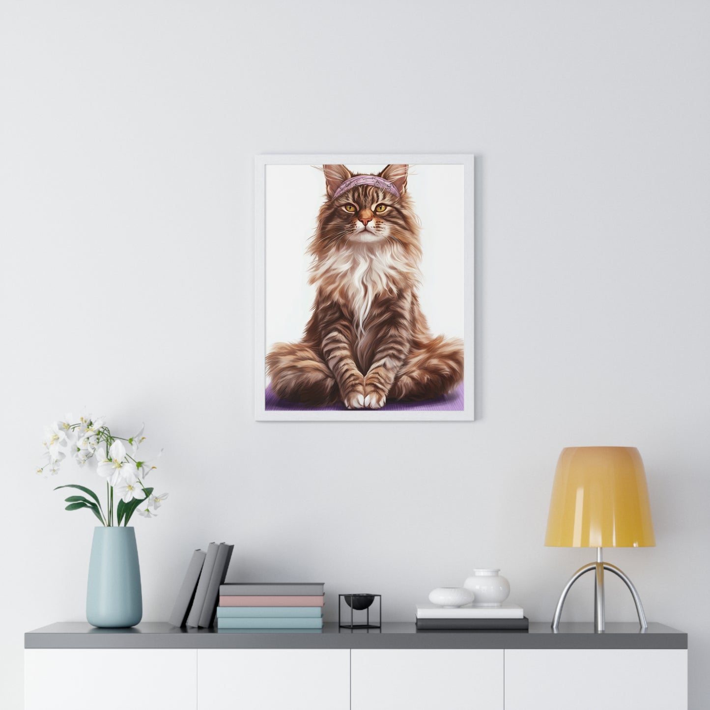 Maine Coon Yoga Cat - Vertical Poster Frame