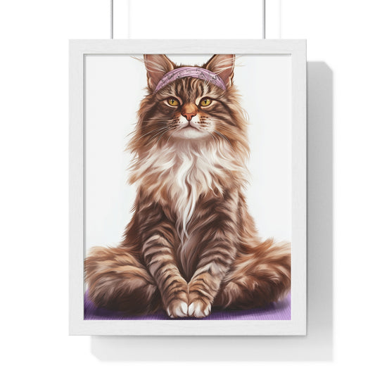 Maine Coon Yoga Cat - Vertical Poster Frame