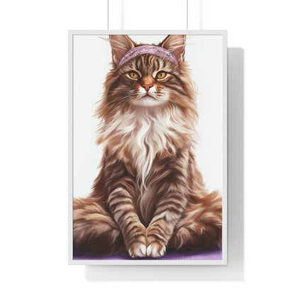 Maine Coon Yoga Cat - Vertical Poster Frame