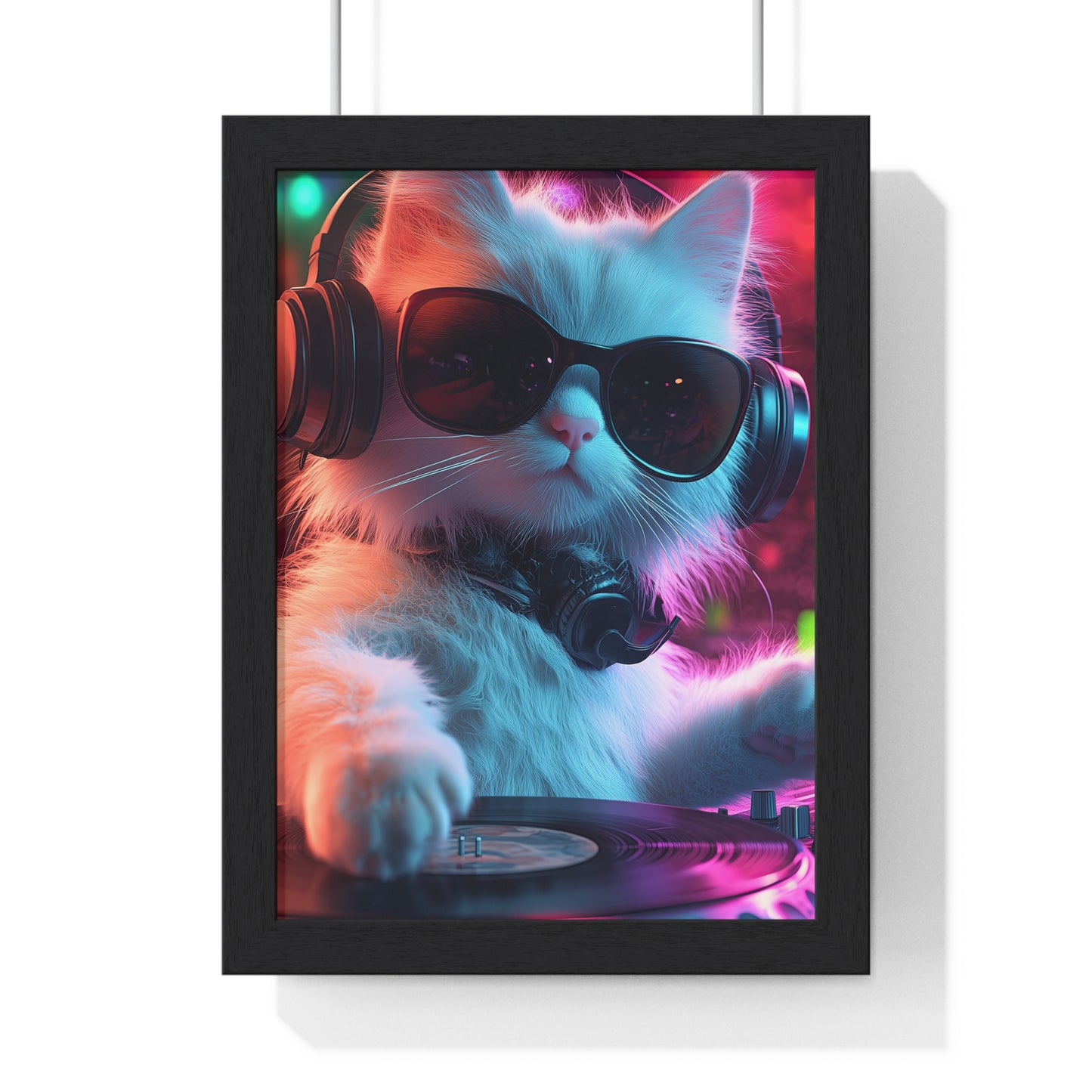 Cat DJ Neon Wall Art - Boss Beagle Vertical Framed Poster
