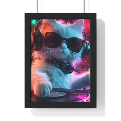Cat DJ Neon Wall Art - Boss Beagle Vertical Framed Poster