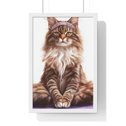 Maine Coon Yoga Cat - Vertical Poster Frame