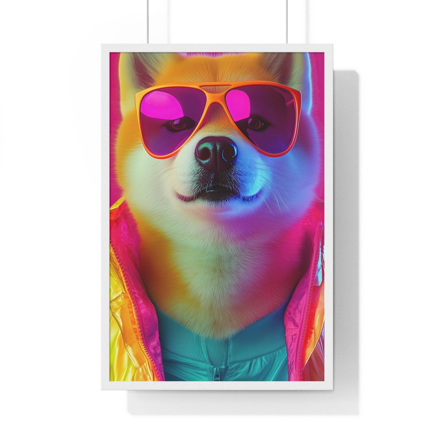 Neon Shiba Inu Boss - Retro Dog Portrait Poster