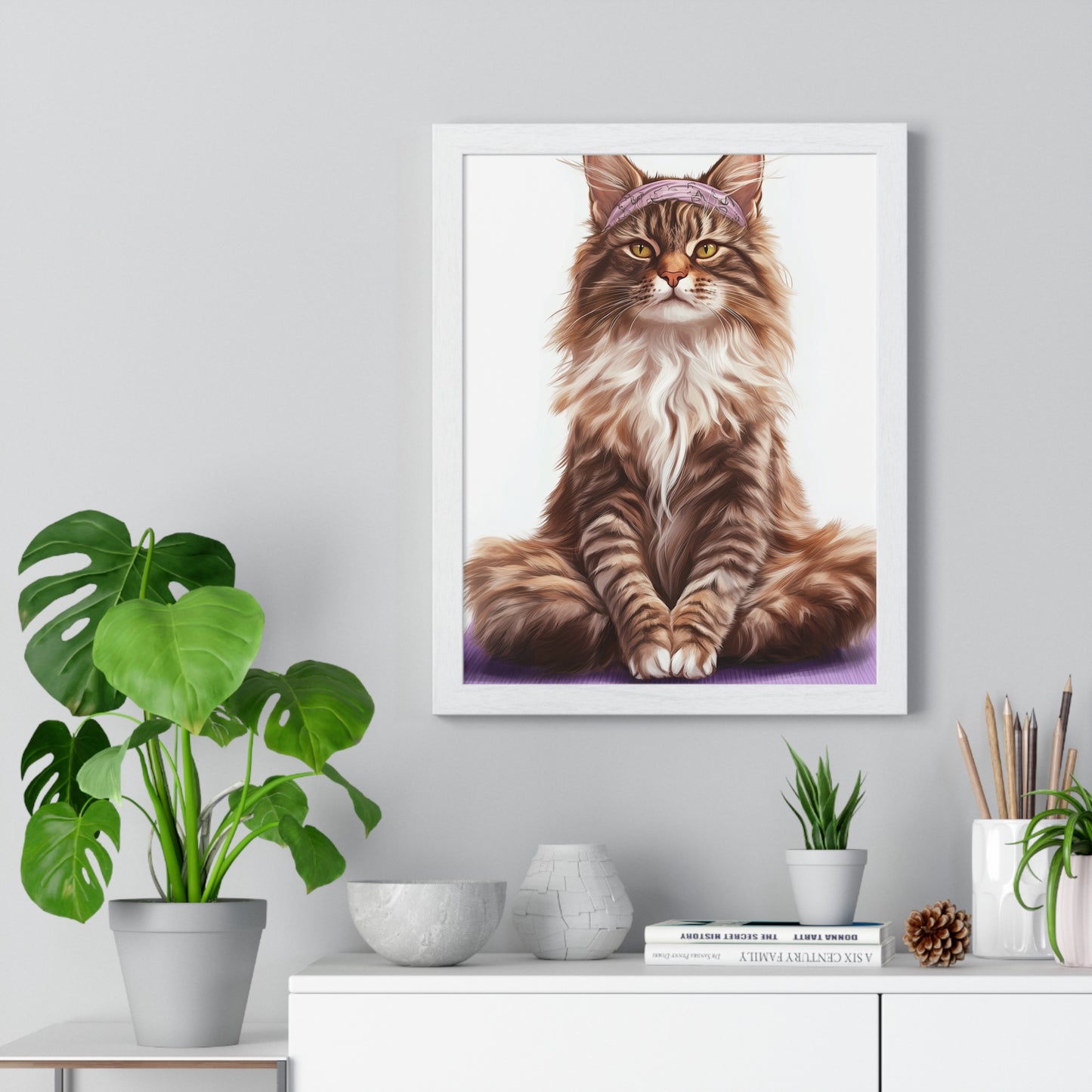 Maine Coon Yoga Cat - Vertical Poster Frame