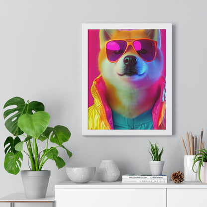 Neon Shiba Inu Boss - Retro Dog Portrait Poster