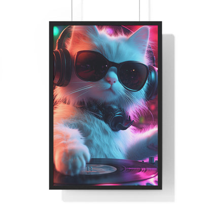 Cat DJ Neon Wall Art - Boss Beagle Vertical Framed Poster