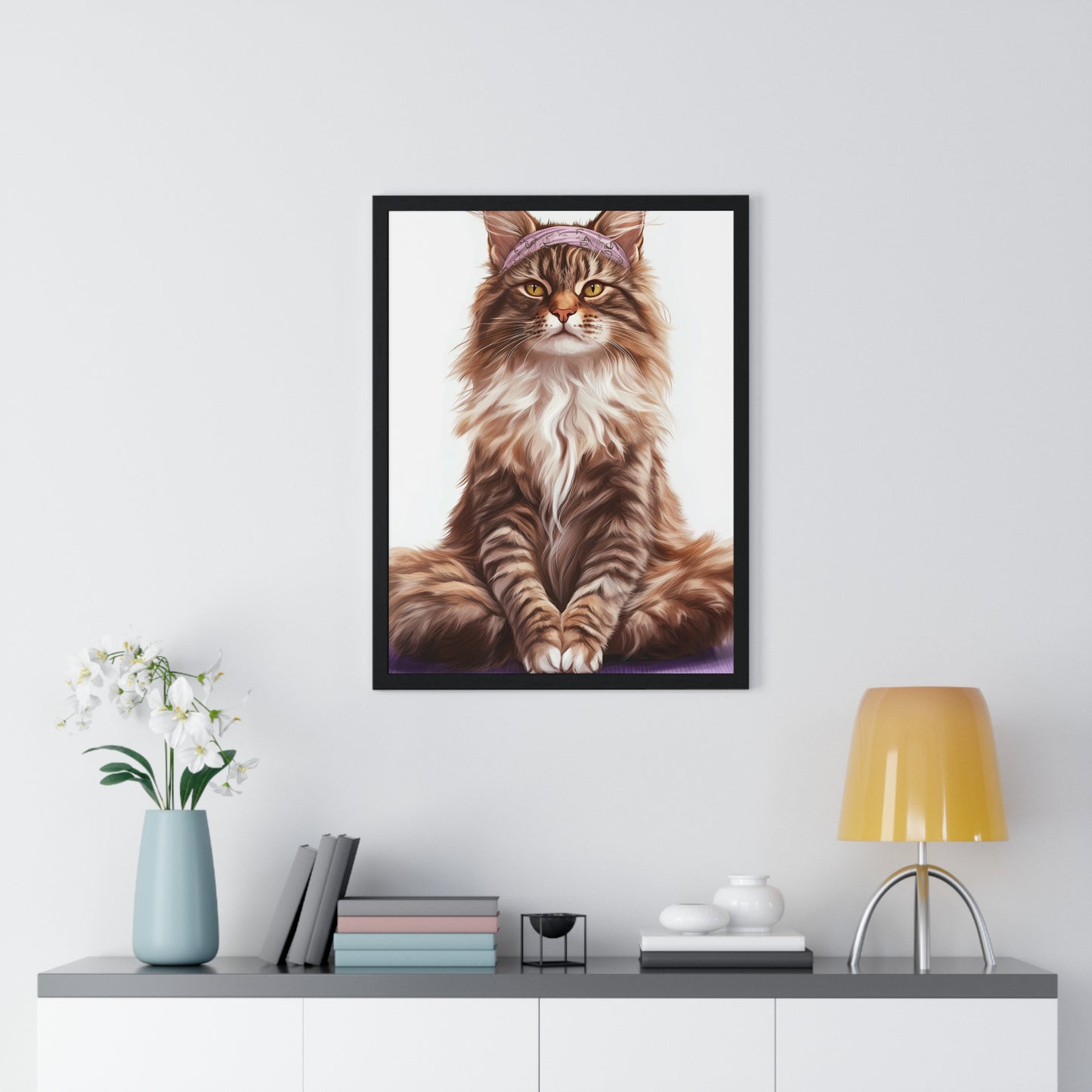 Maine Coon Yoga Cat - Vertical Poster Frame