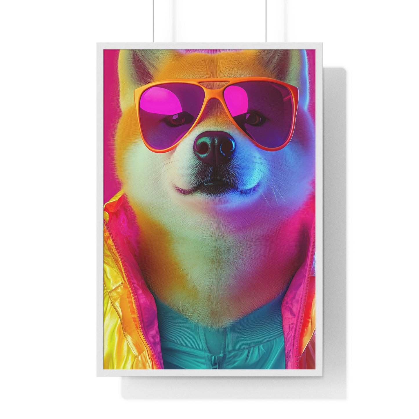 Neon Shiba Inu Boss - Retro Dog Portrait Poster