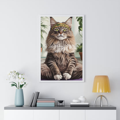 Zen Maine Coon Cat Yoga - Vertical Poster Frame