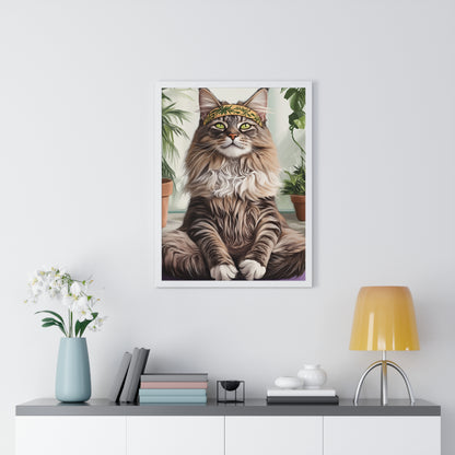 Zen Maine Coon Cat Yoga - Vertical Poster Frame