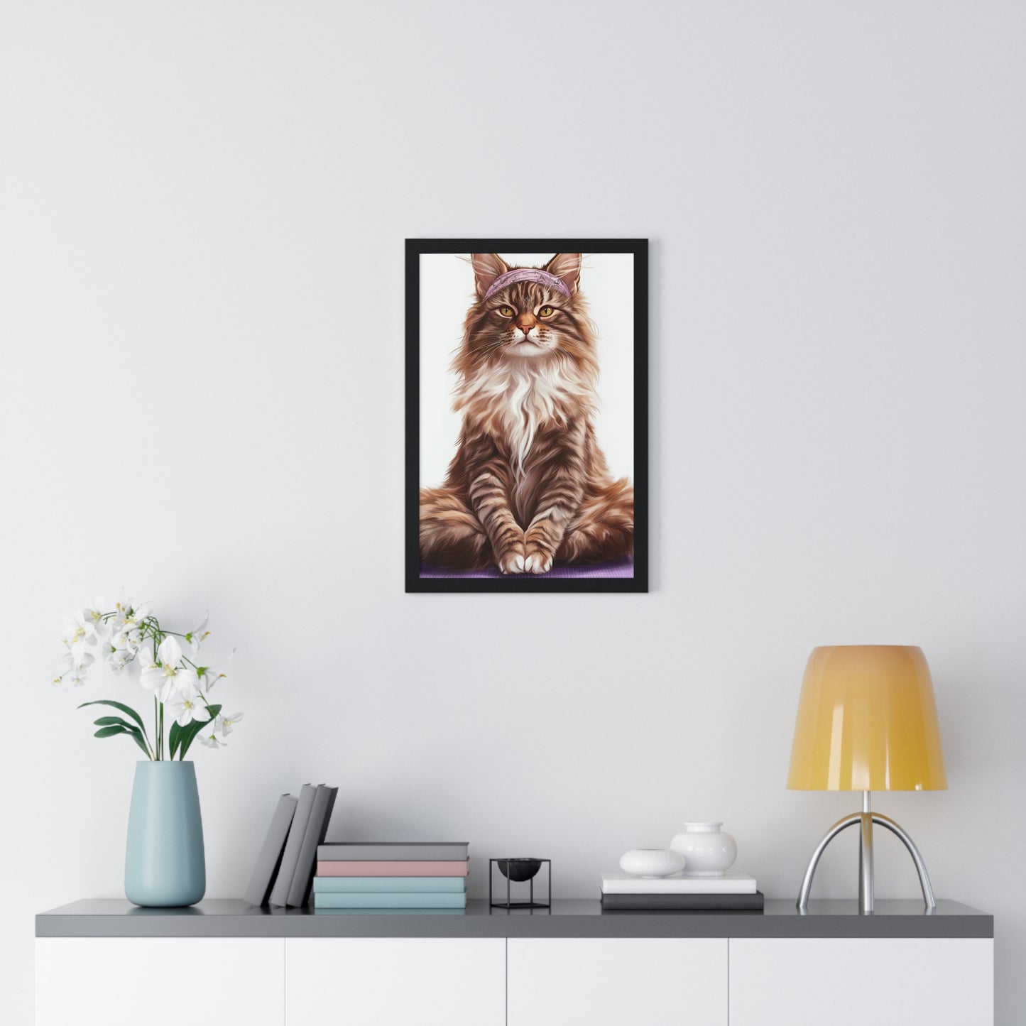 Maine Coon Yoga Cat - Vertical Poster Frame
