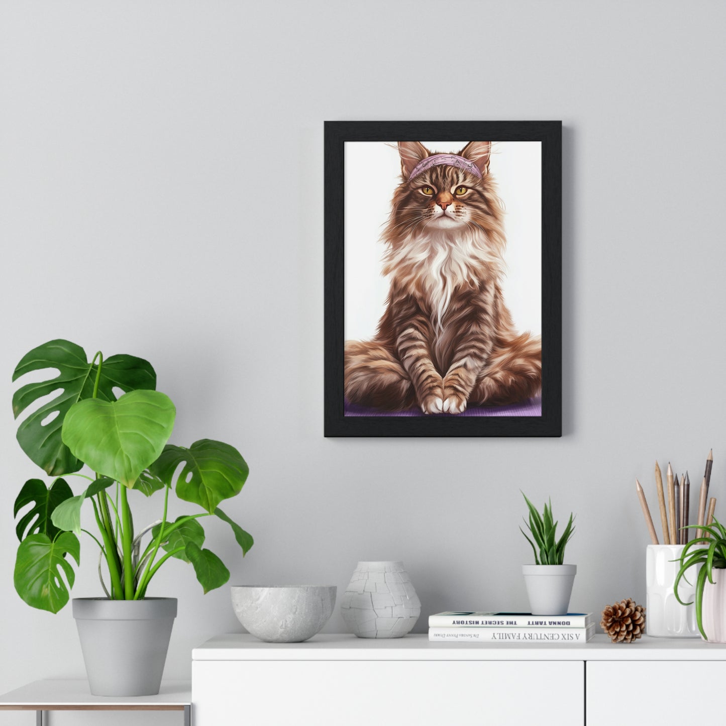 Maine Coon Yoga Cat - Vertical Poster Frame