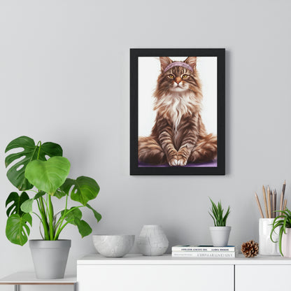 Maine Coon Yoga Cat - Vertical Poster Frame