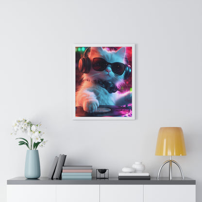 Cat DJ Neon Wall Art - Boss Beagle Vertical Framed Poster