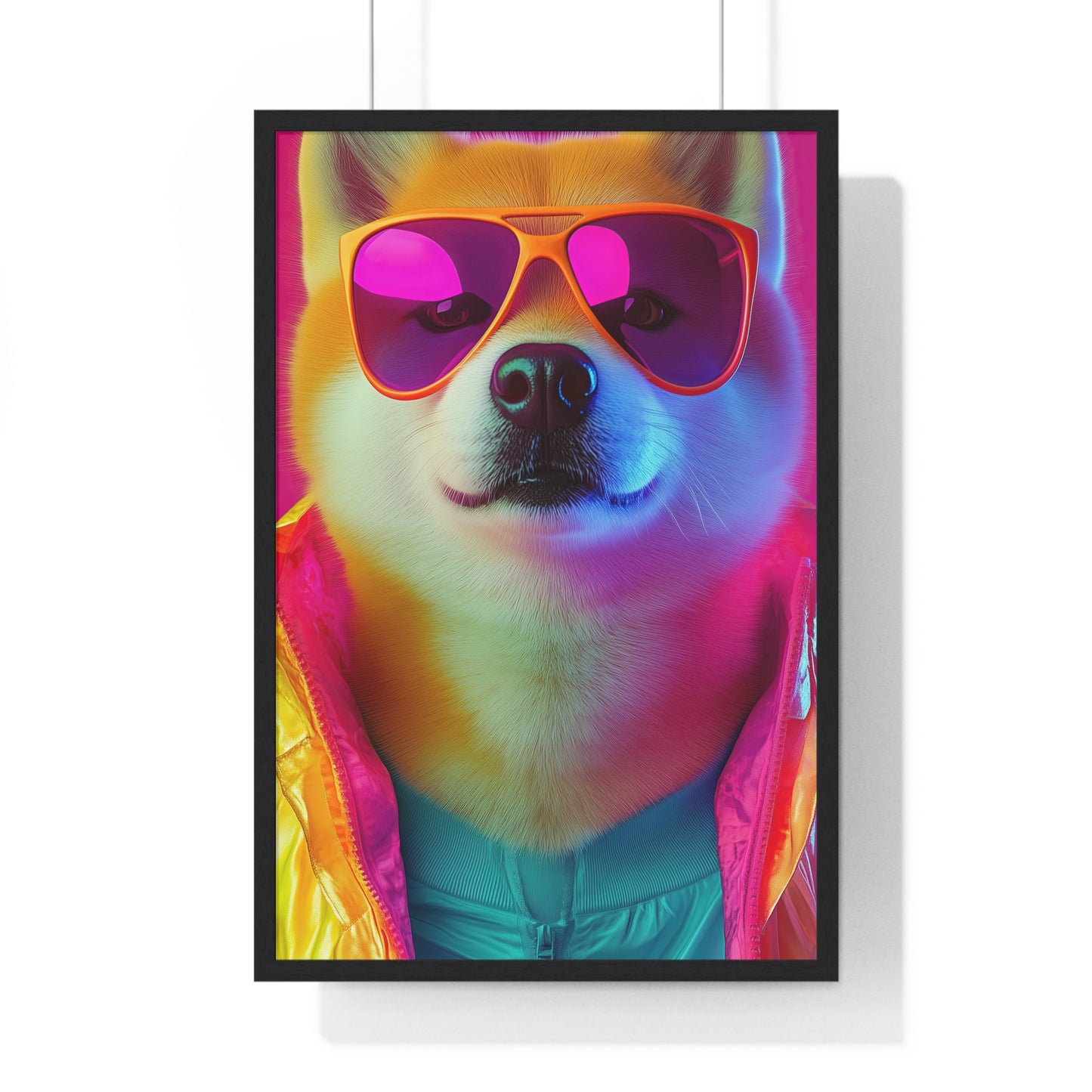 Neon Shiba Inu Boss - Retro Dog Portrait Poster