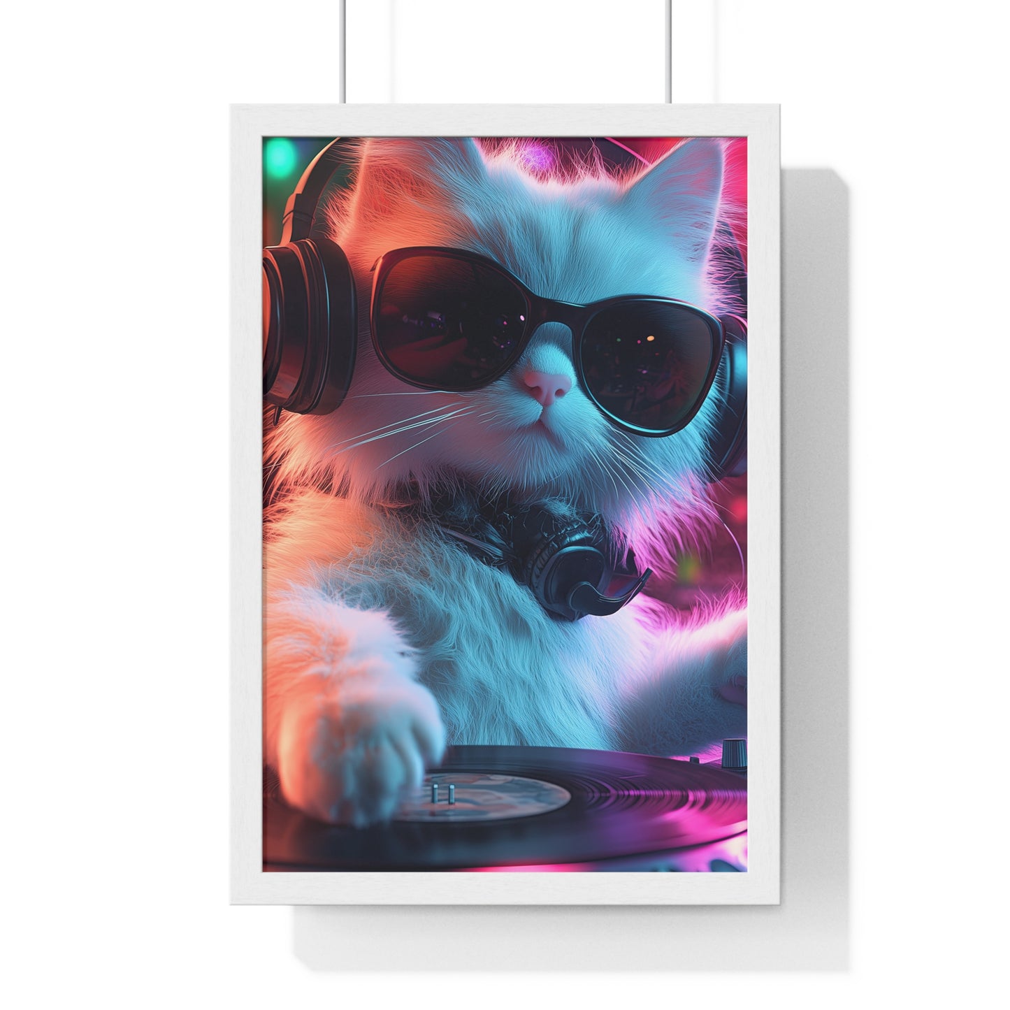 Cat DJ Neon Wall Art - Boss Beagle Vertical Framed Poster
