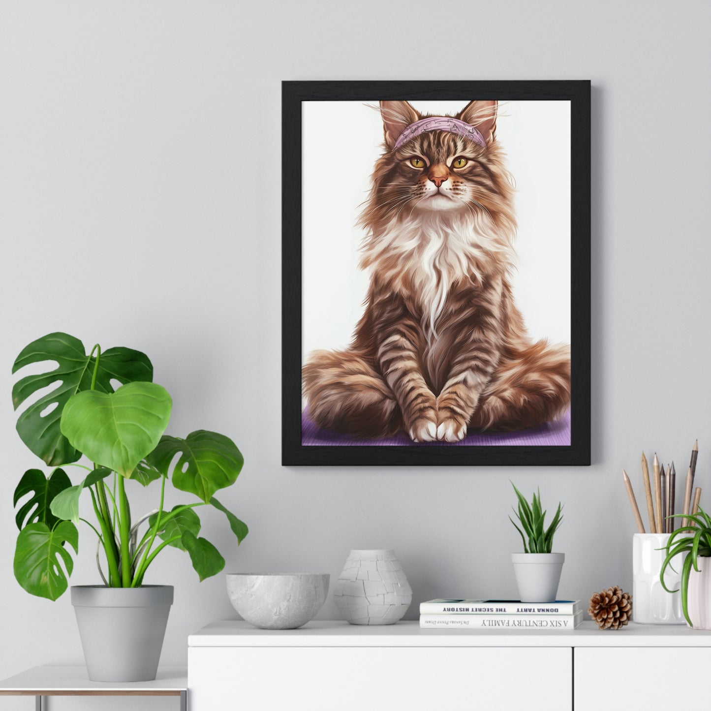 Maine Coon Yoga Cat - Vertical Poster Frame