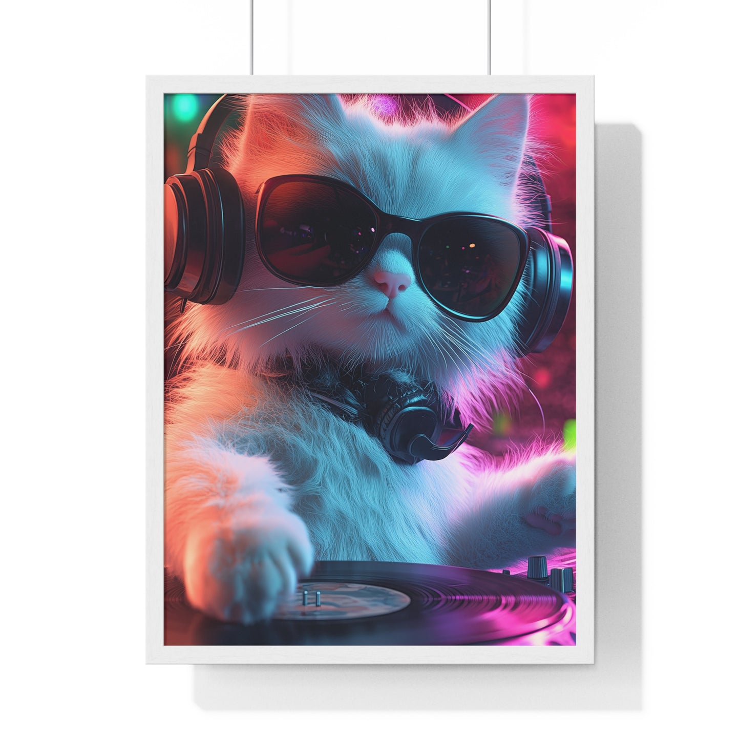 Cat DJ Neon Wall Art - Boss Beagle Vertical Framed Poster