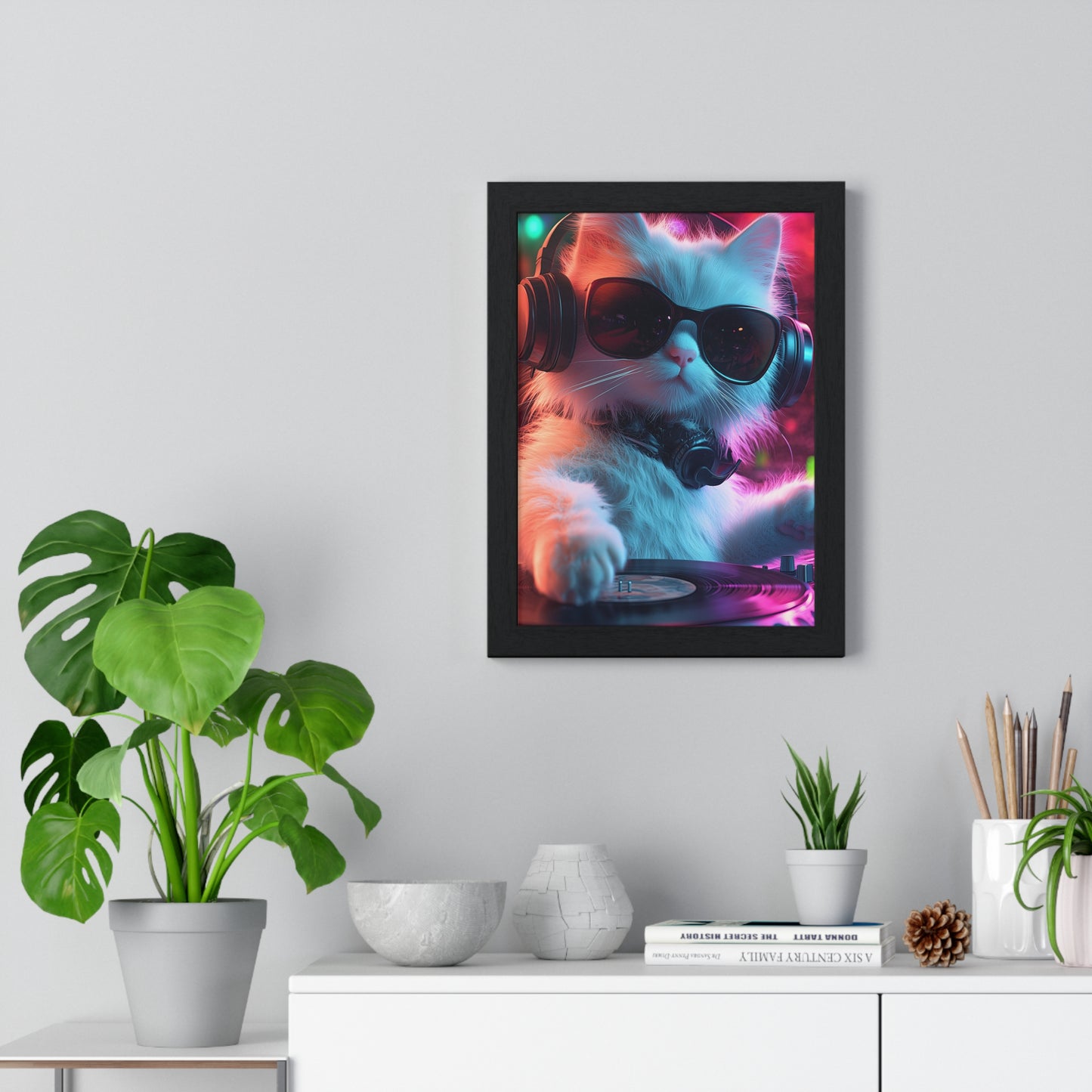 Cat DJ Neon Wall Art - Boss Beagle Vertical Framed Poster