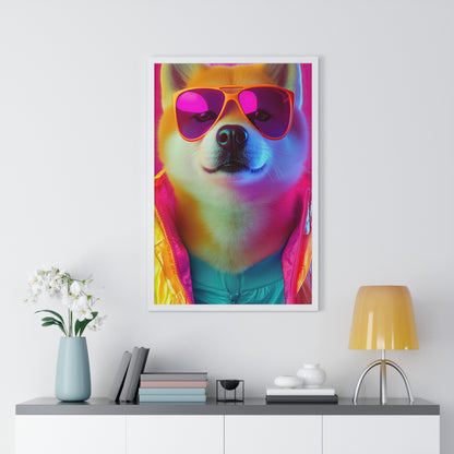 Neon Shiba Inu Boss - Retro Dog Portrait Poster
