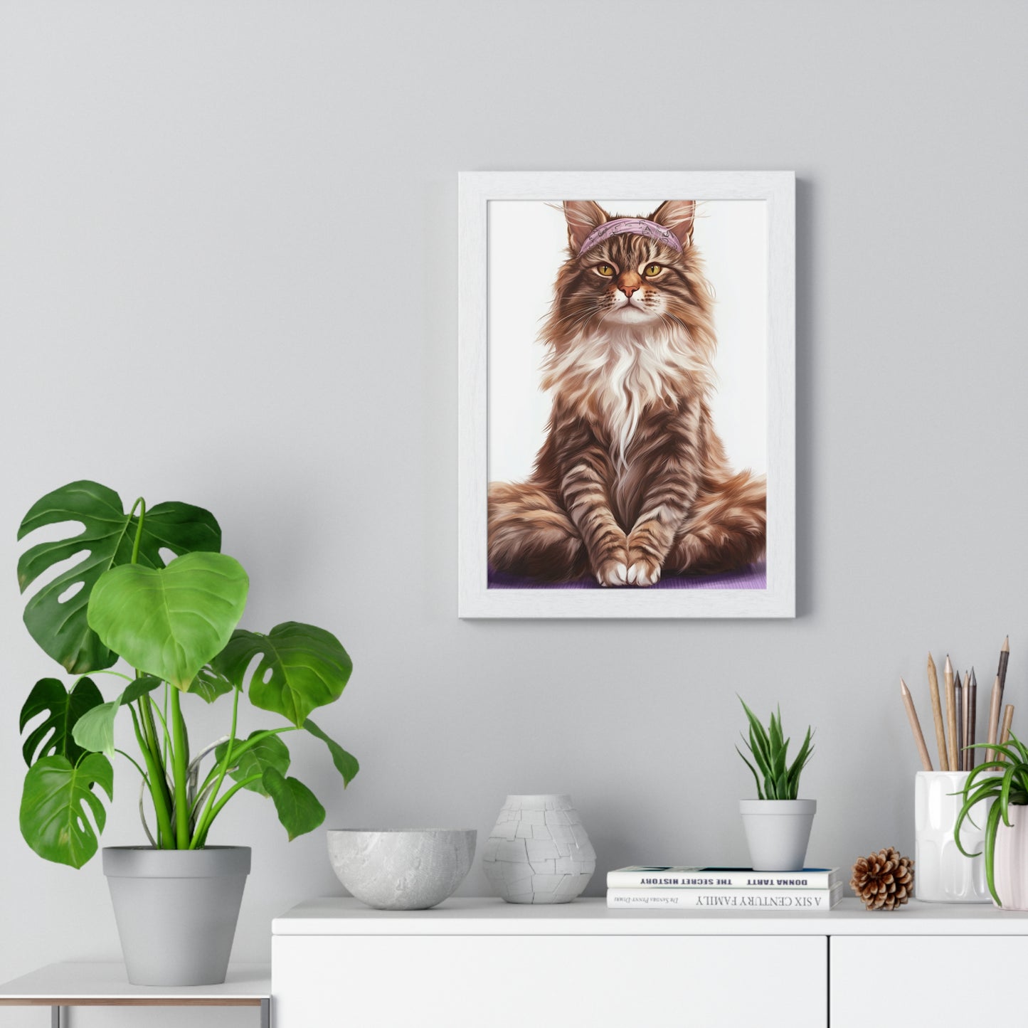 Maine Coon Yoga Cat - Vertical Poster Frame