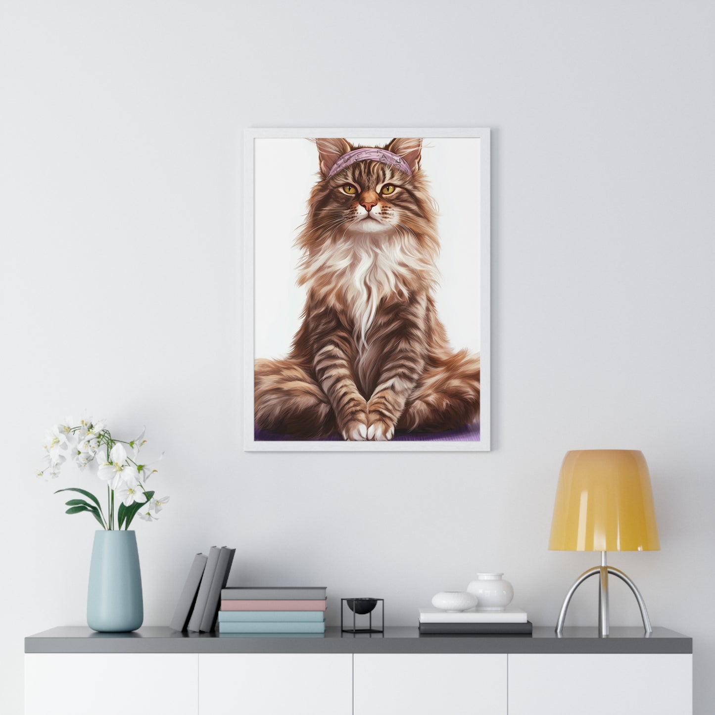 Maine Coon Yoga Cat - Vertical Poster Frame