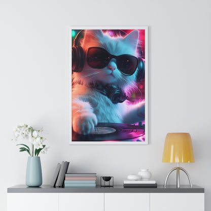 Cat DJ Neon Wall Art - Boss Beagle Vertical Framed Poster
