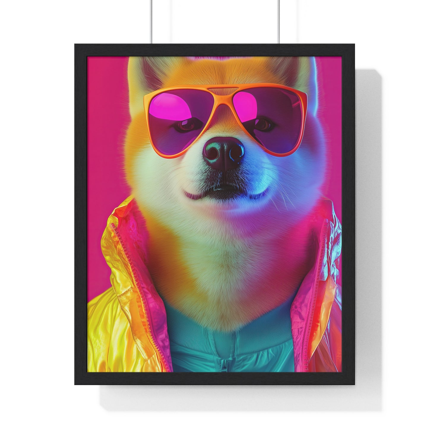 Neon Shiba Inu Boss - Retro Dog Portrait Poster