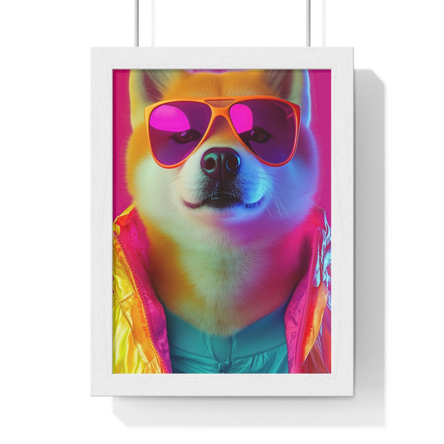 Neon Shiba Inu Boss - Retro Dog Portrait Poster