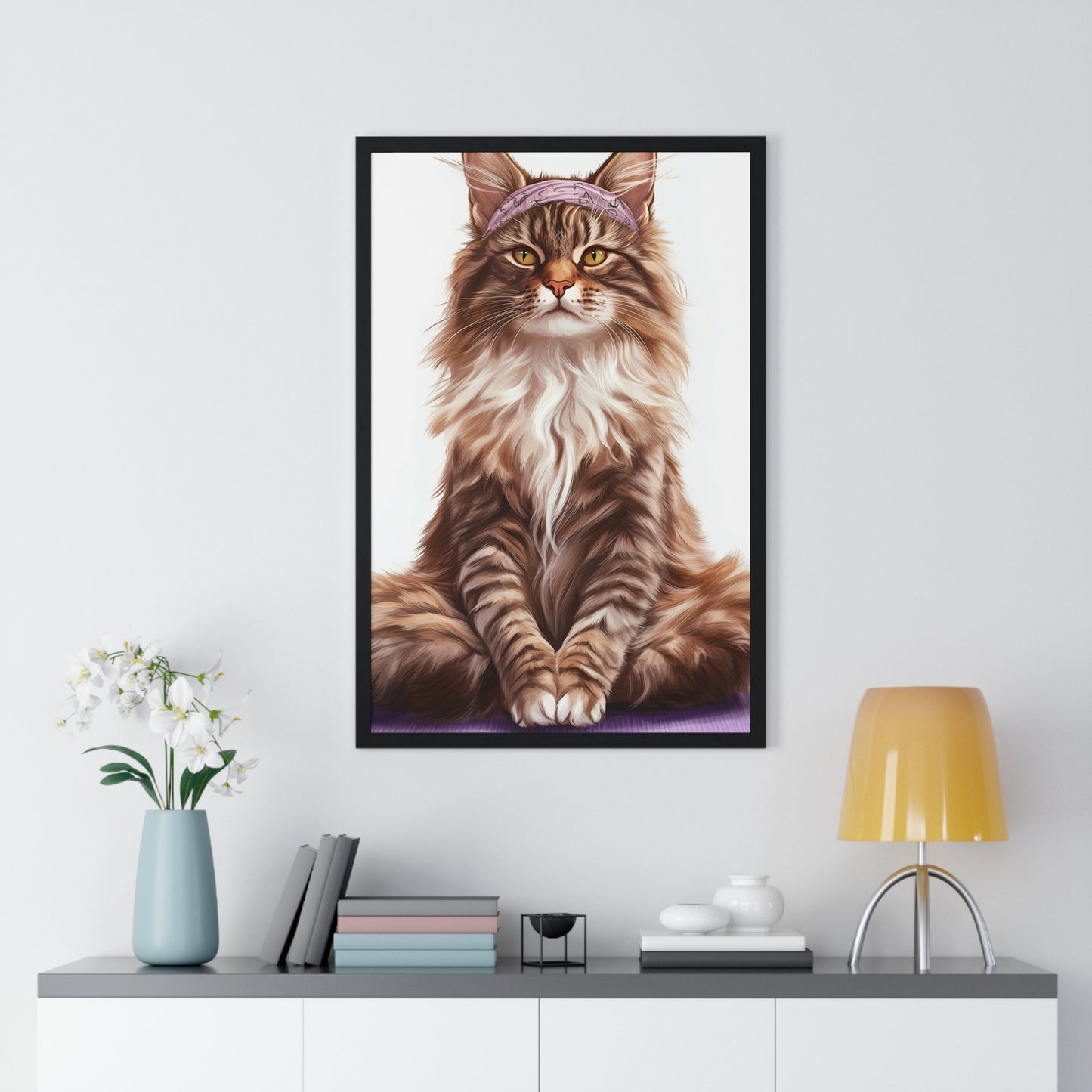 Maine Coon Yoga Cat - Vertical Poster Frame