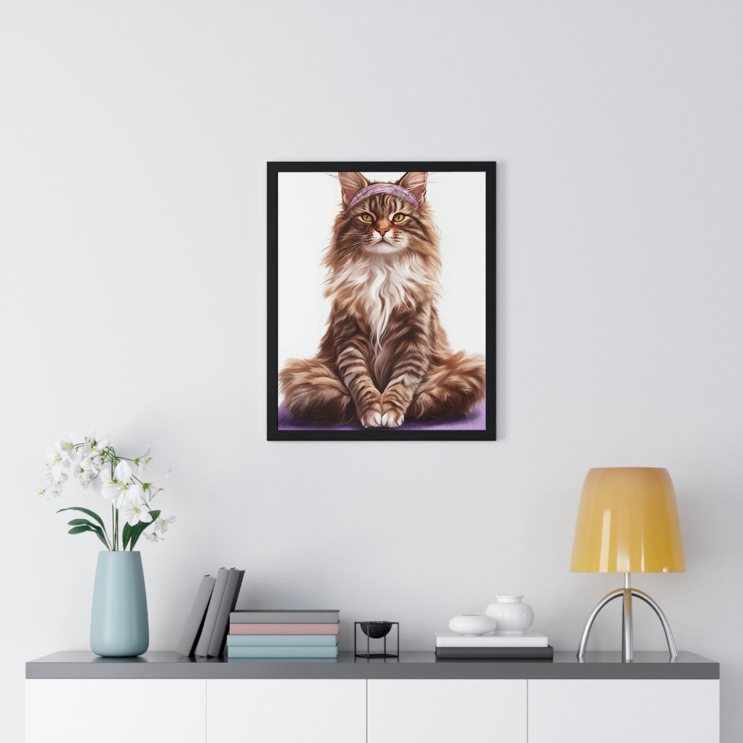 Maine Coon Yoga Cat - Vertical Poster Frame