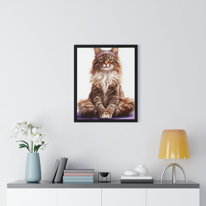 Maine Coon Yoga Cat - Vertical Poster Frame