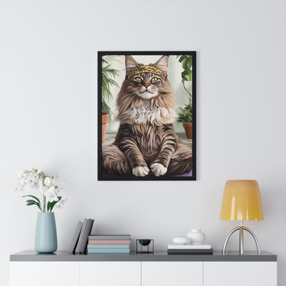 Zen Maine Coon Cat Yoga - Vertical Poster Frame
