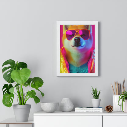 Neon Shiba Inu Boss - Retro Dog Portrait Poster