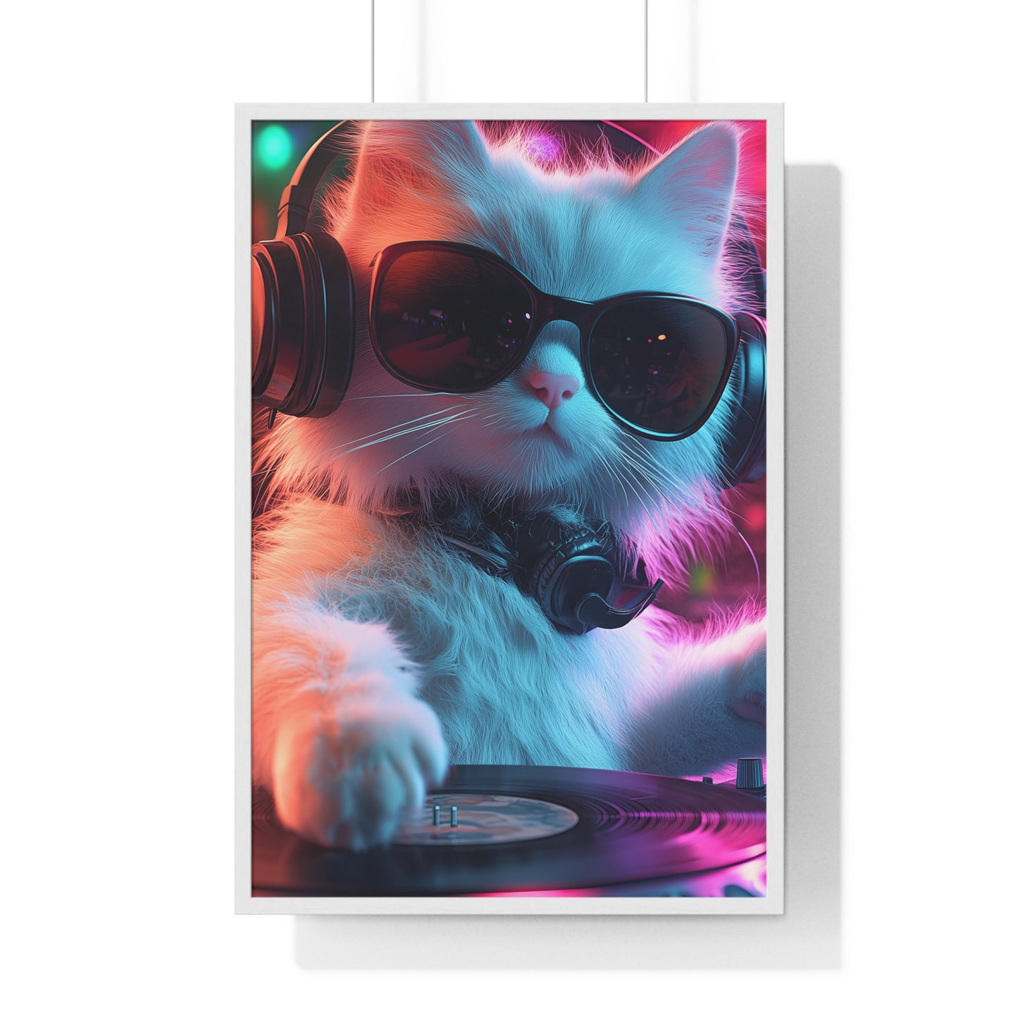 Cat DJ Neon Wall Art - Boss Beagle Vertical Framed Poster
