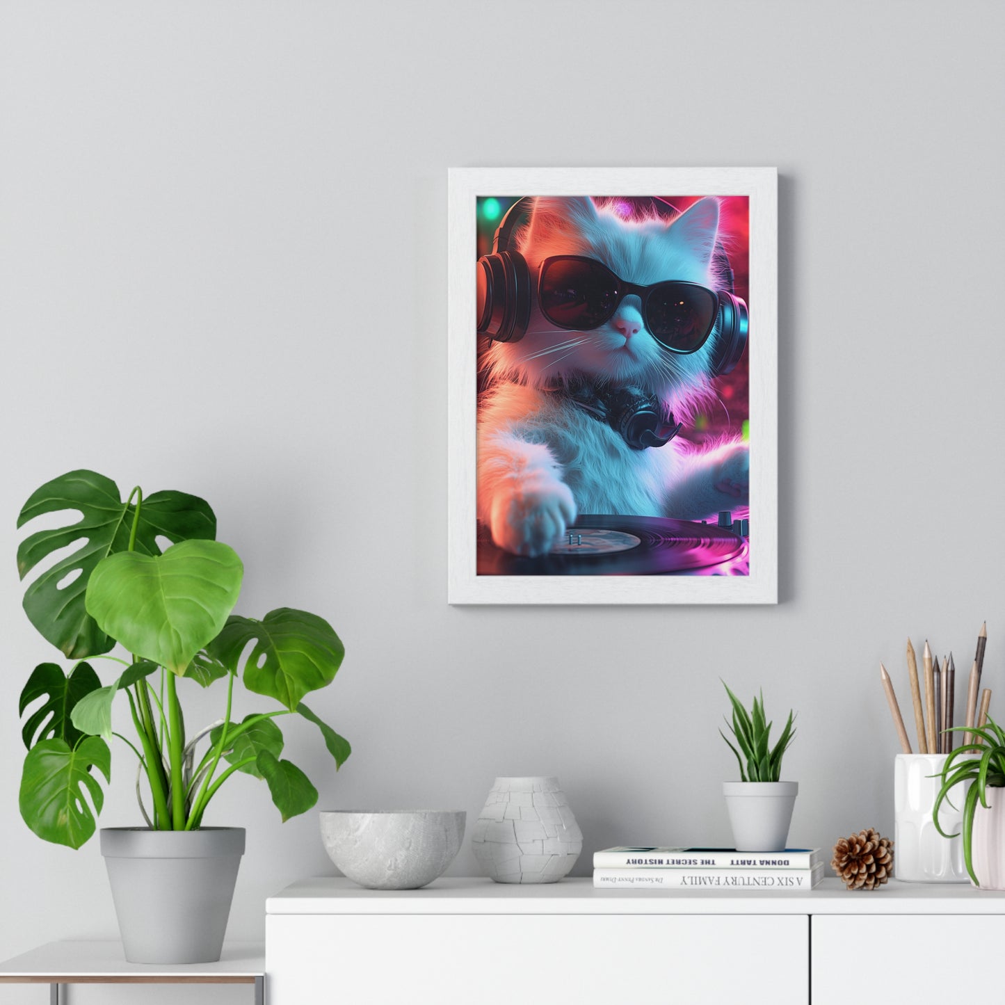 Cat DJ Neon Wall Art - Boss Beagle Vertical Framed Poster
