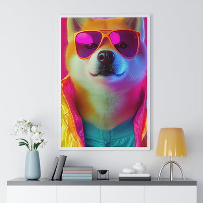 Neon Shiba Inu Boss - Retro Dog Portrait Poster