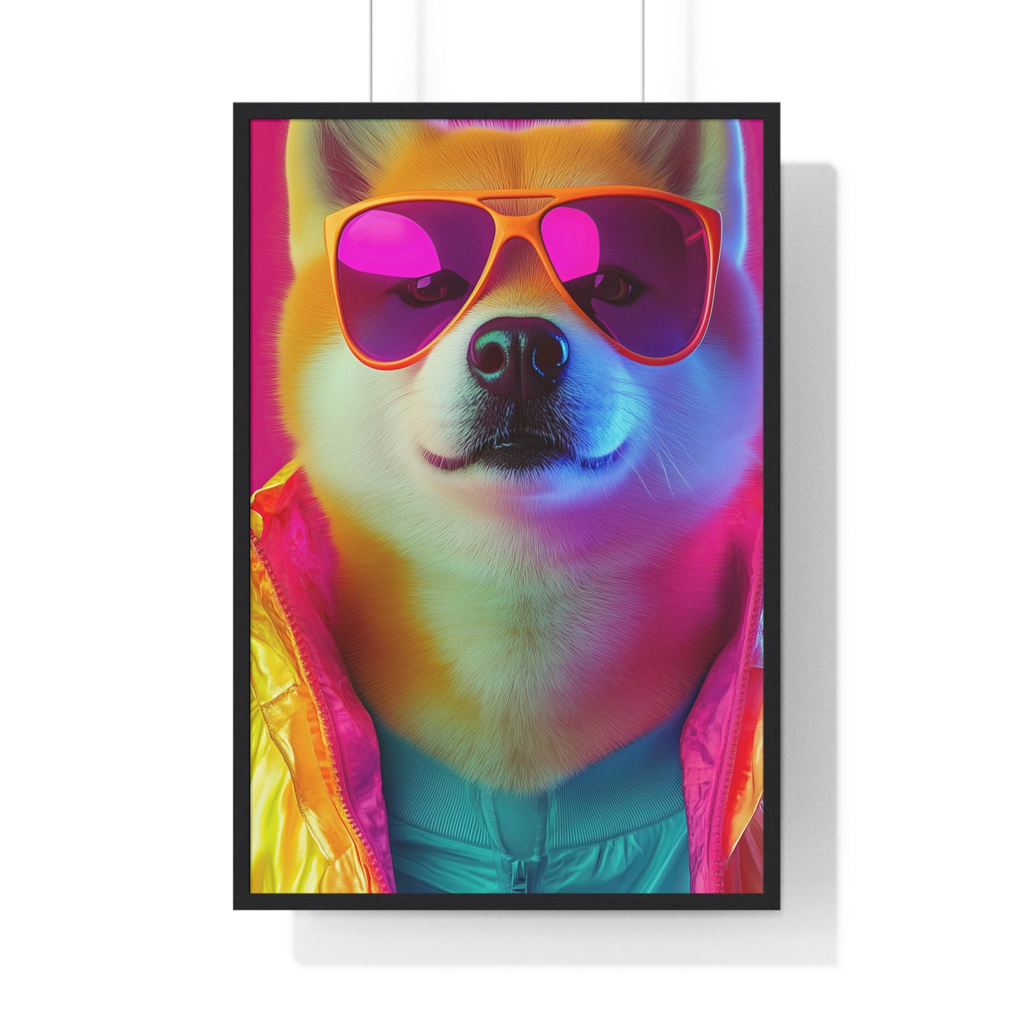 Neon Shiba Inu Boss - Retro Dog Portrait Poster