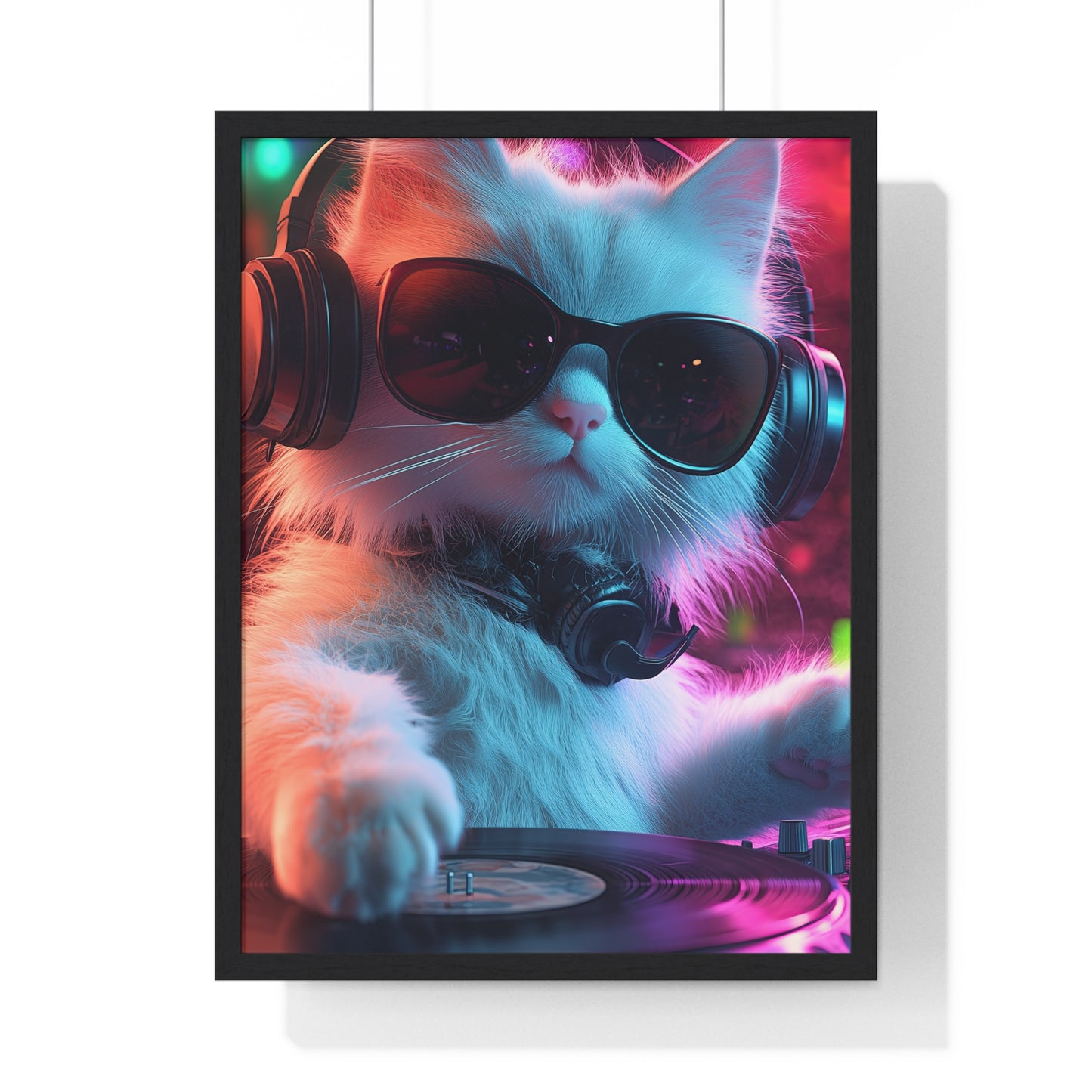 Cat DJ Neon Wall Art - Boss Beagle Vertical Framed Poster