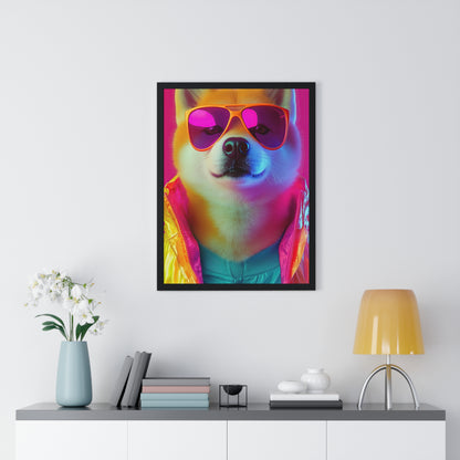 Neon Shiba Inu Boss - Retro Dog Portrait Poster