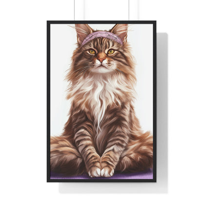 Maine Coon Yoga Cat - Vertical Poster Frame