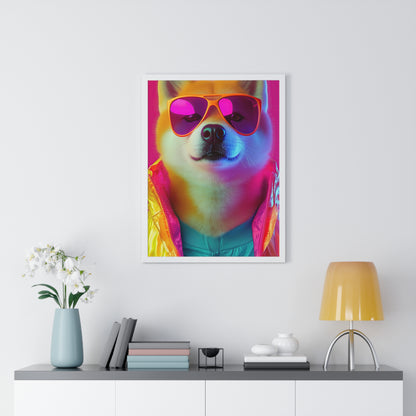 Neon Shiba Inu Boss - Retro Dog Portrait Poster