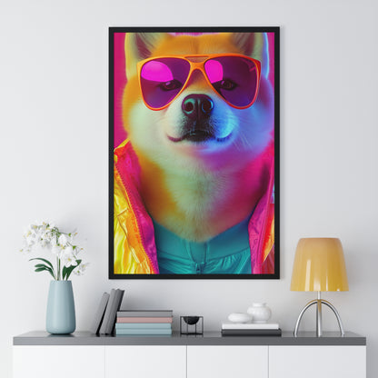 Neon Shiba Inu Boss - Retro Dog Portrait Poster
