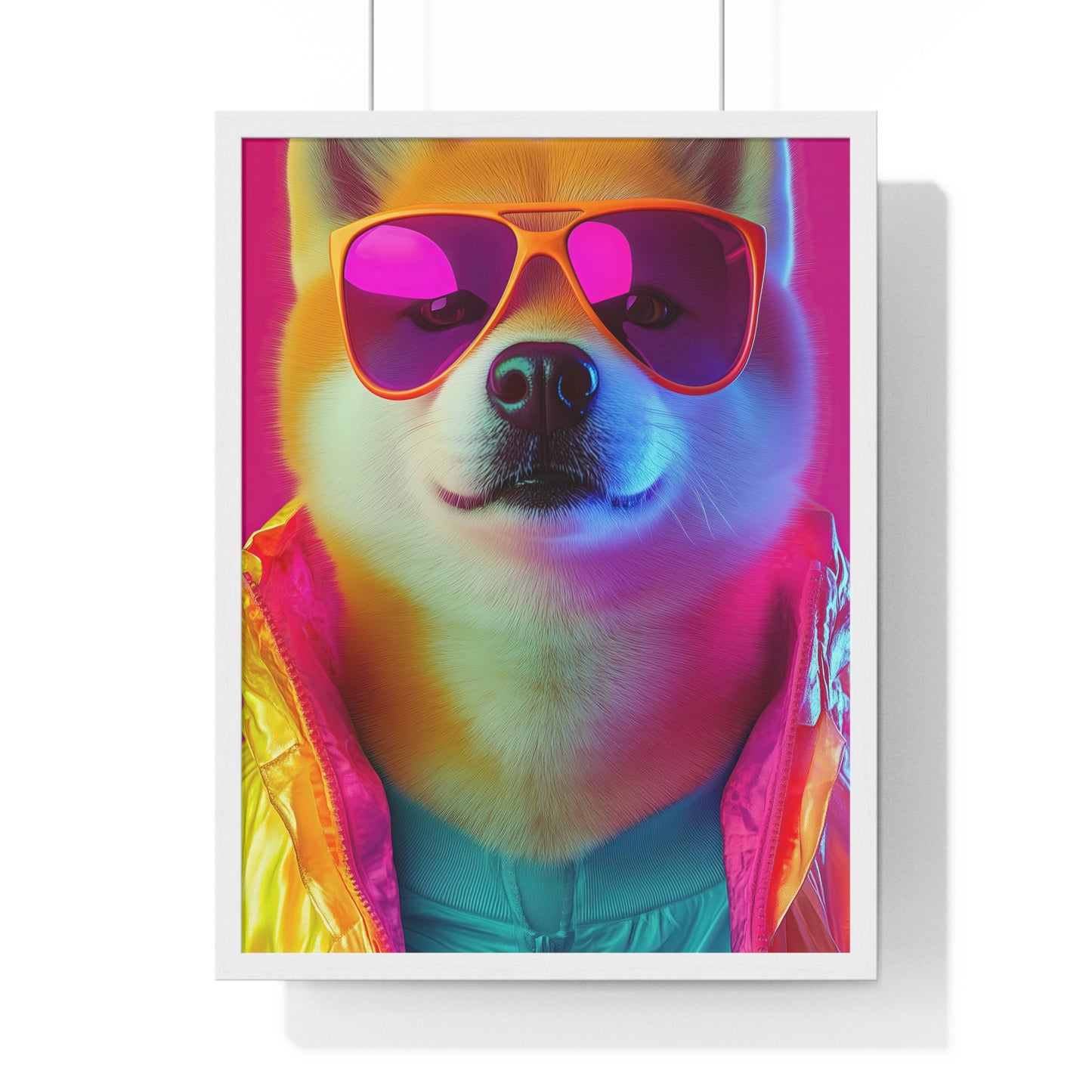 Neon Shiba Inu Boss - Retro Dog Portrait Poster