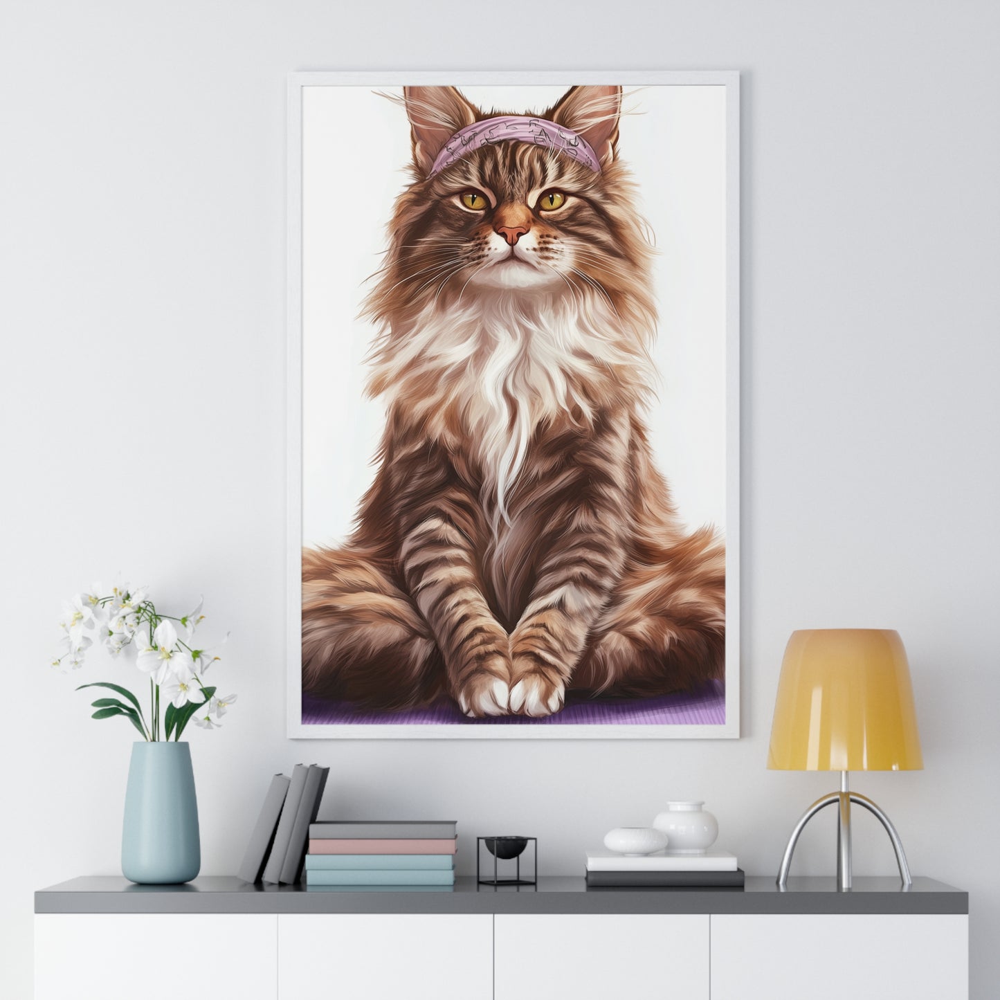 Maine Coon Yoga Cat - Vertical Poster Frame