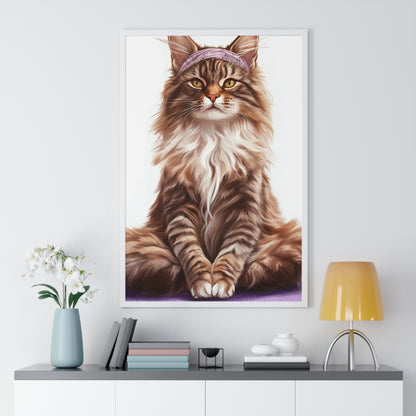 Maine Coon Yoga Cat - Vertical Poster Frame