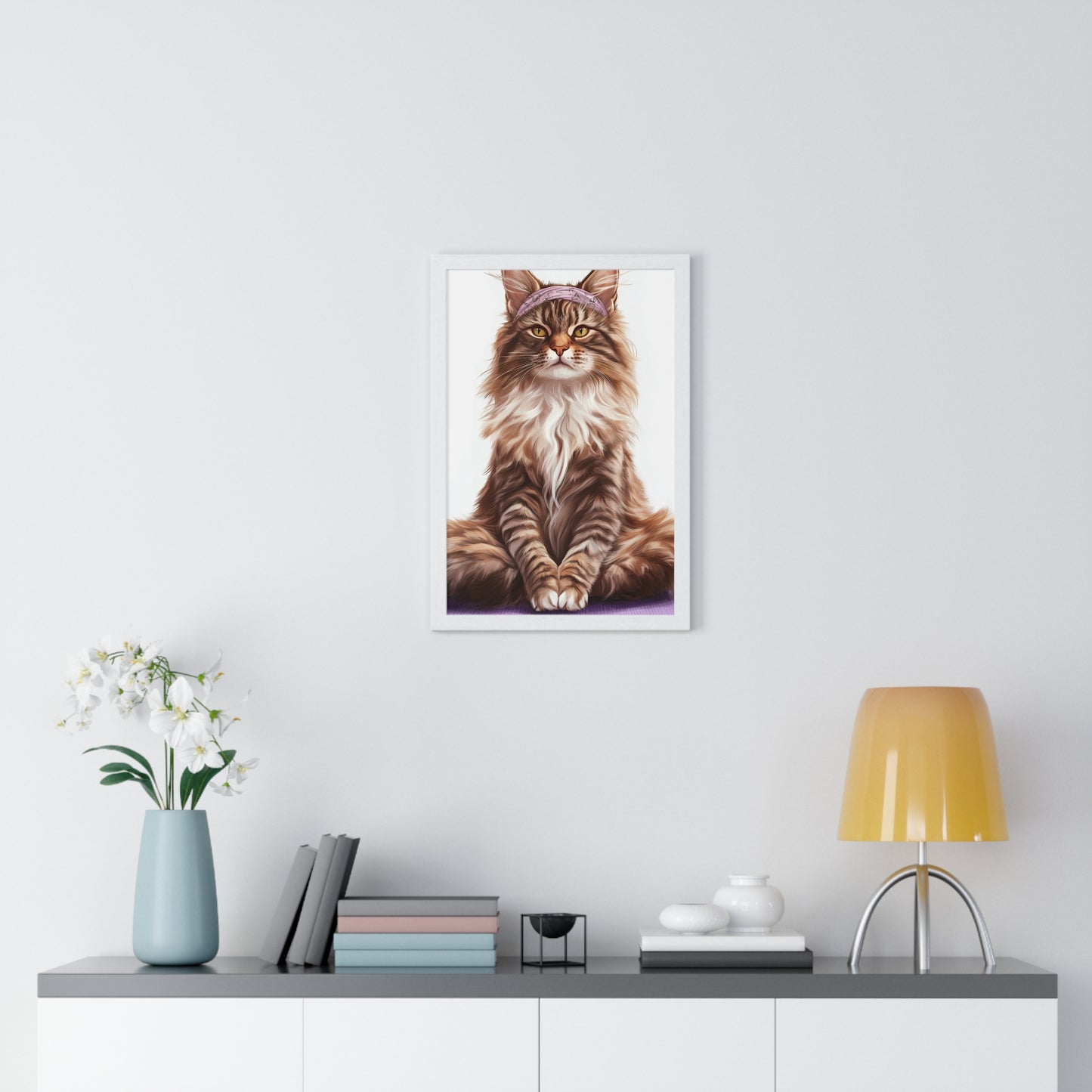 Maine Coon Yoga Cat - Vertical Poster Frame