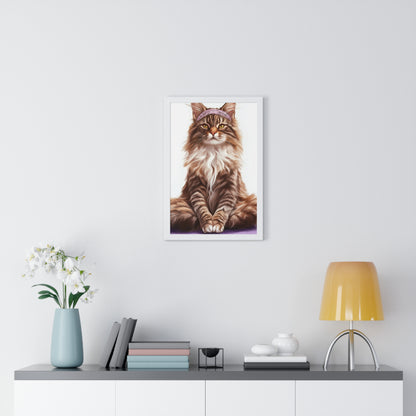 Maine Coon Yoga Cat - Vertical Poster Frame