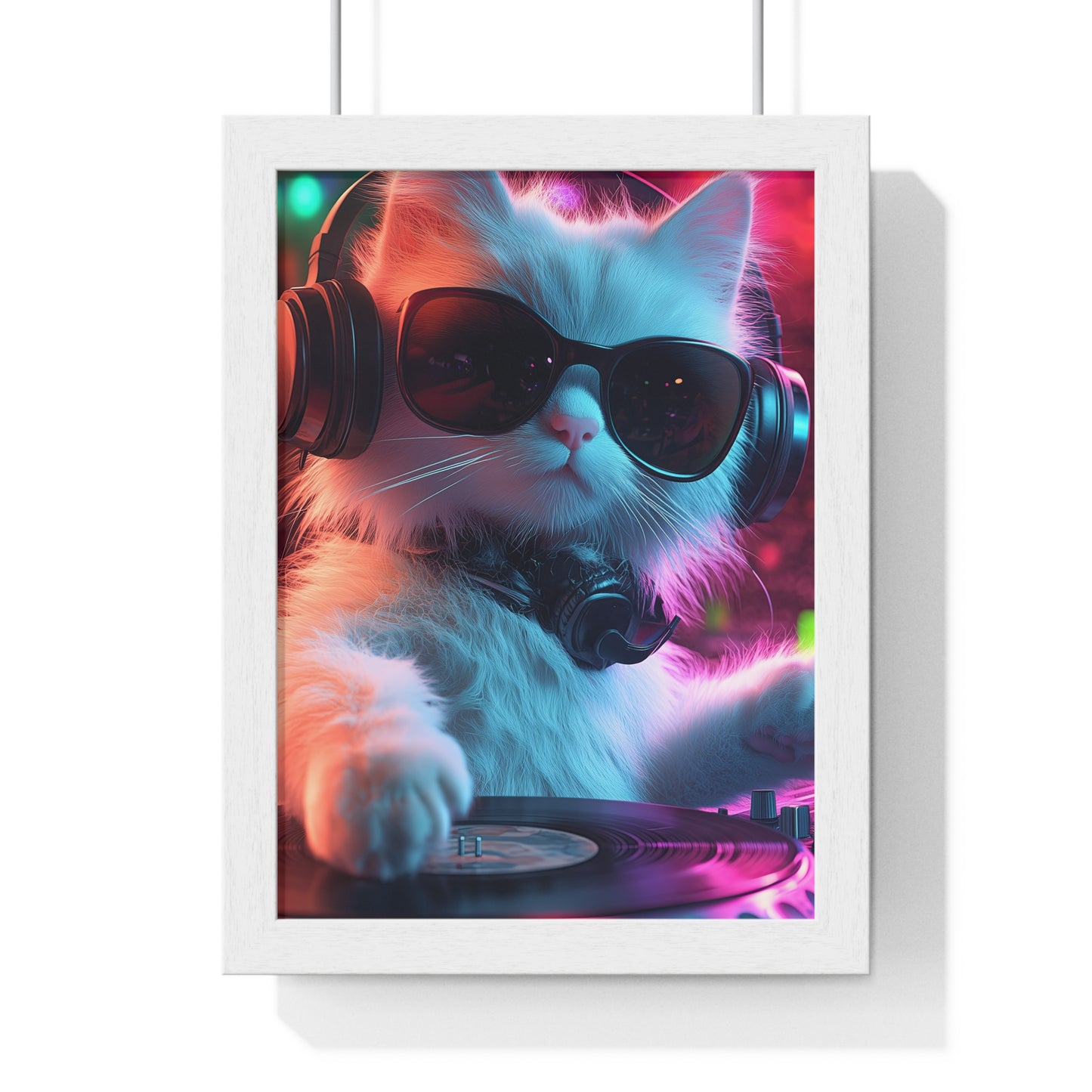 Cat DJ Neon Wall Art - Boss Beagle Vertical Framed Poster