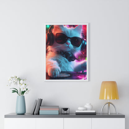 Cat DJ Neon Wall Art - Boss Beagle Vertical Framed Poster